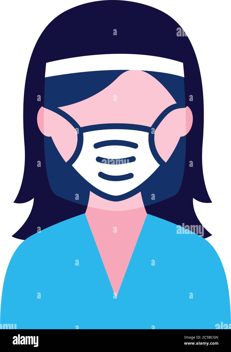 femme portant un masque médical et un masque facial plat icône vecteur illustration design Illustration de Vecteur