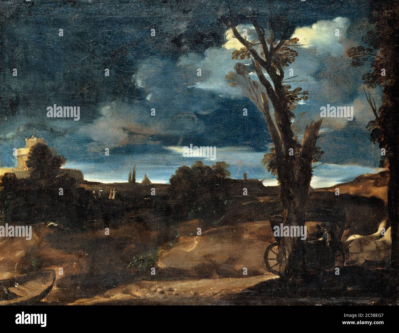 Paysage de clair de lune - Giovanni Francesco Barbieri Guercino Banque D'Images