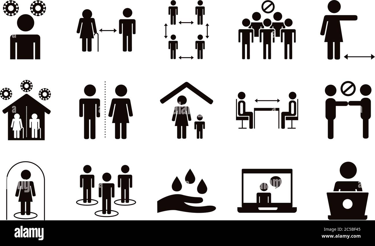 ensemble de distance social set icônes dessin vectoriel d'illustration Illustration de Vecteur