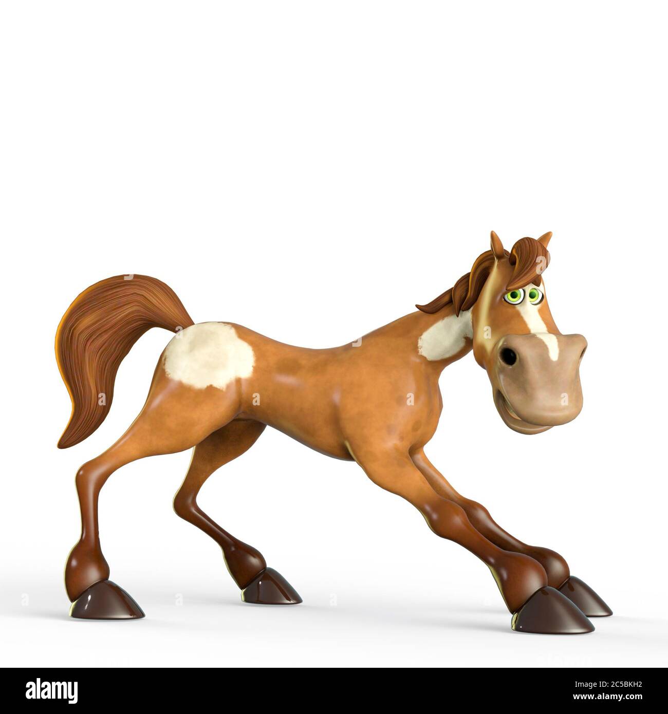 cheval dessin animé est un peu perdu sur fond blanc, illustration 3d Banque D'Images