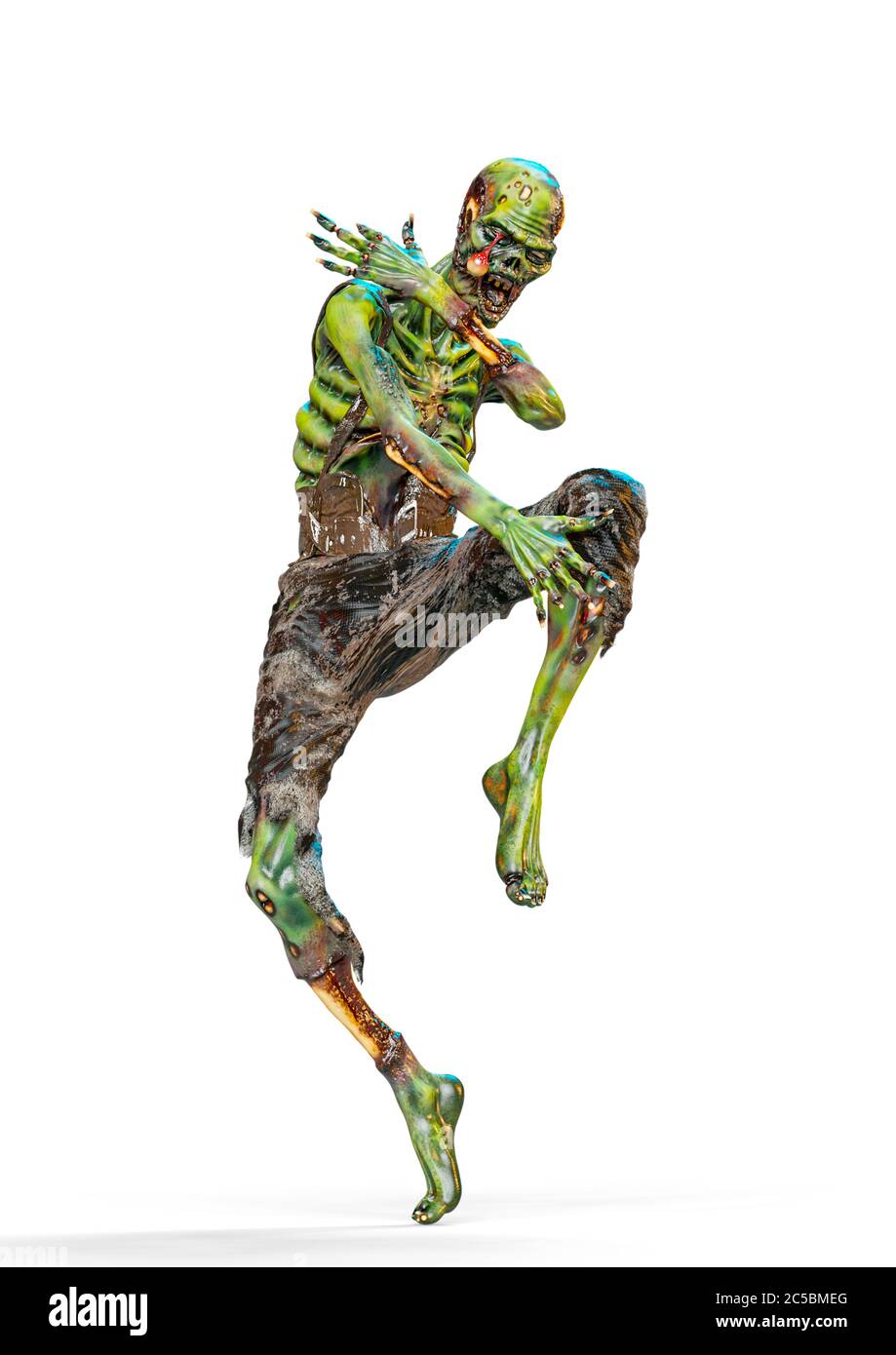 zombie danse dans la rue sur fond blanc, illustration 3d Banque D'Images