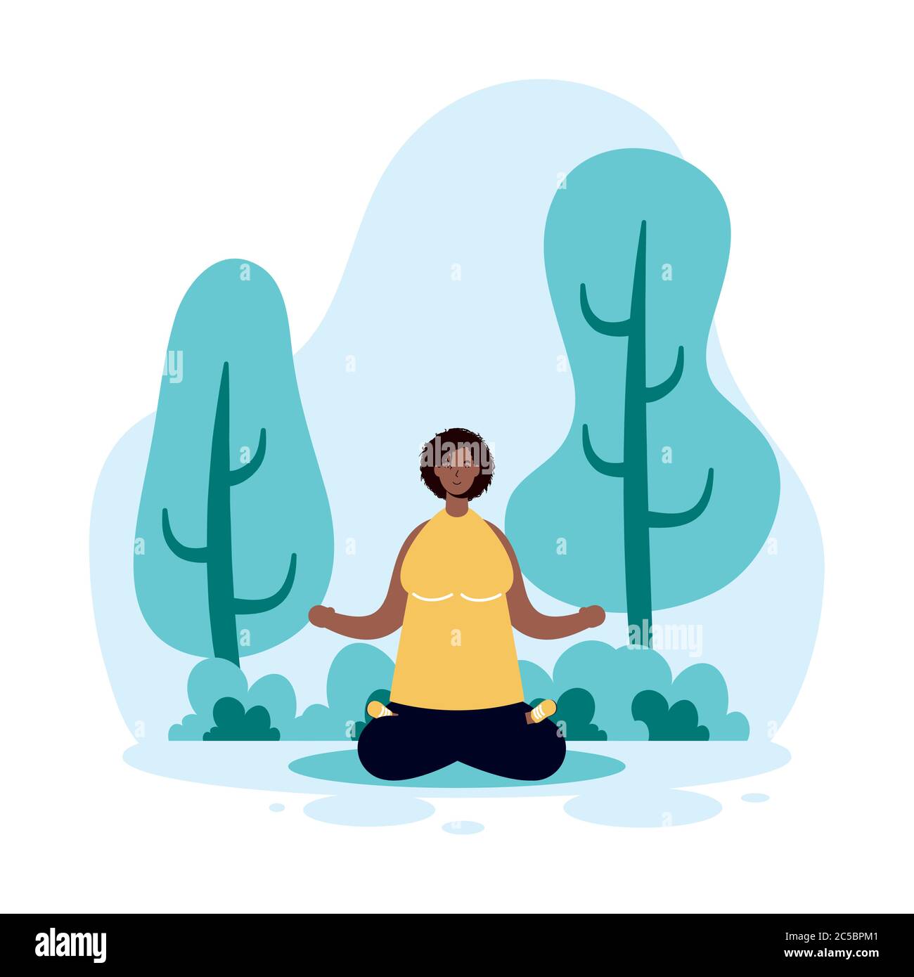 femme afro pratiquant le yoga dans le parc vecteur illustration design Illustration de Vecteur