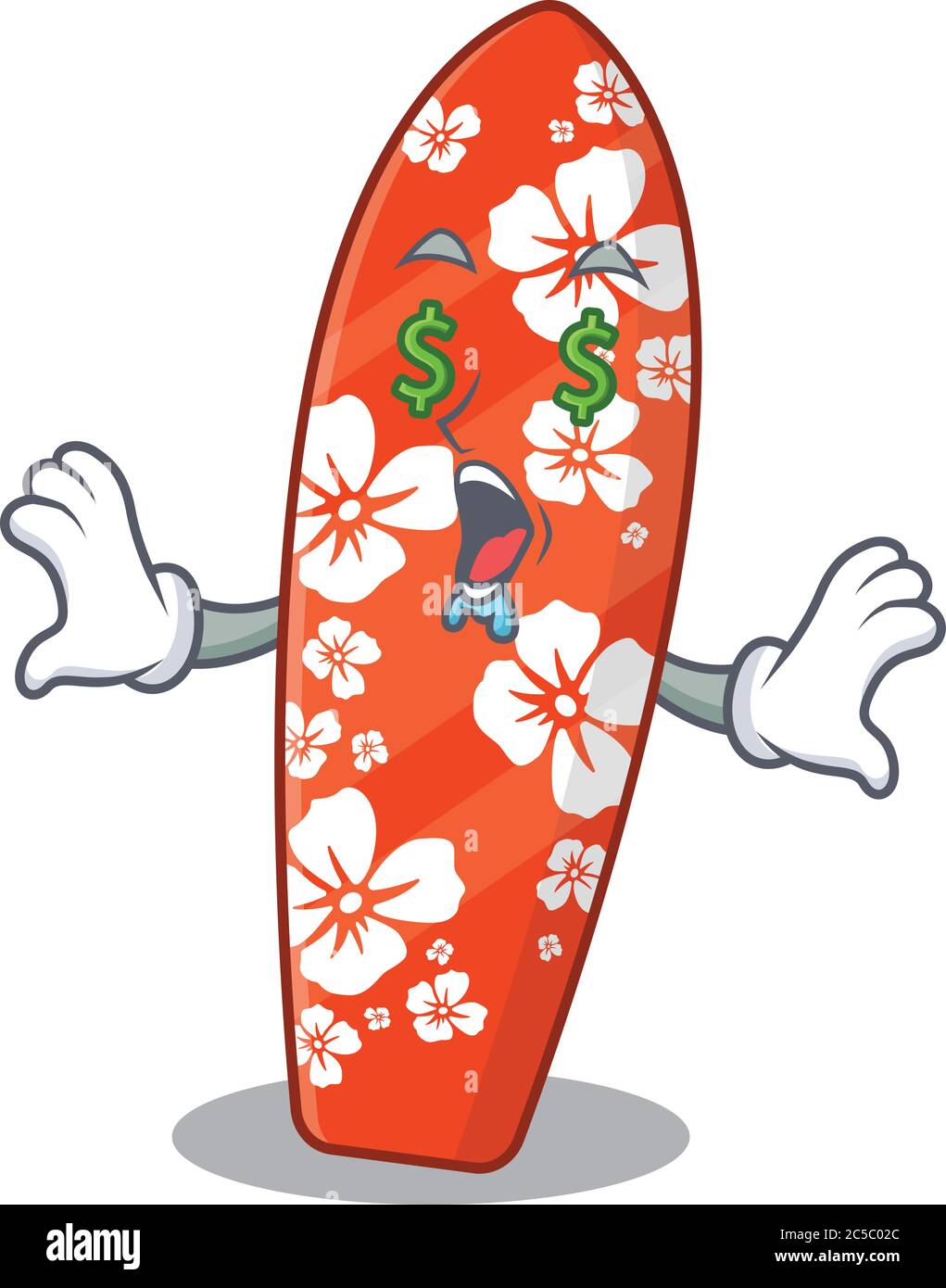 happy rich dessin animé concept de surf avec des yeux d'argent Illustration de Vecteur
