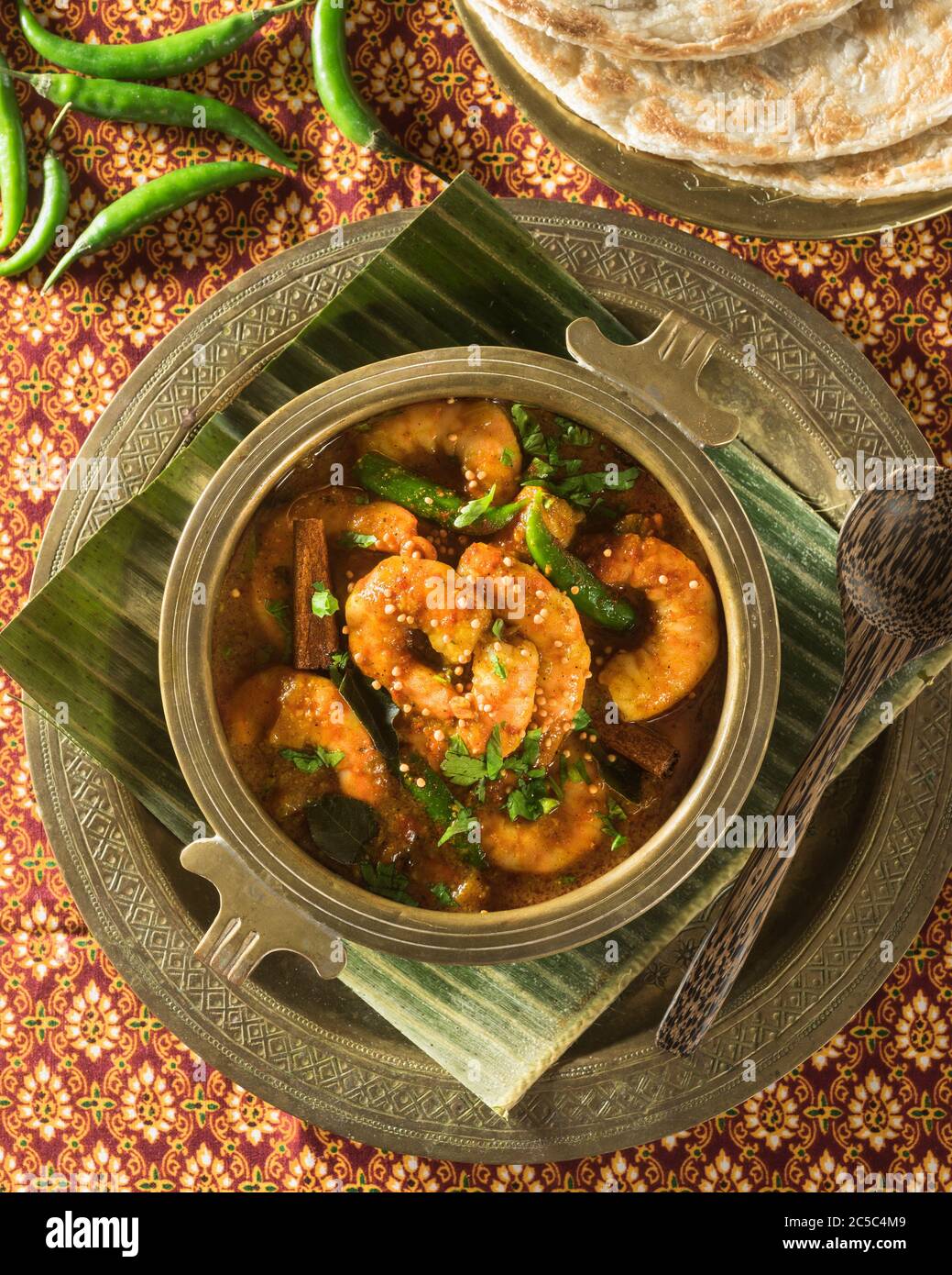Chettinad de la gamelle. Curry de fruits de mer sud-indiens. Inde alimentaire Banque D'Images