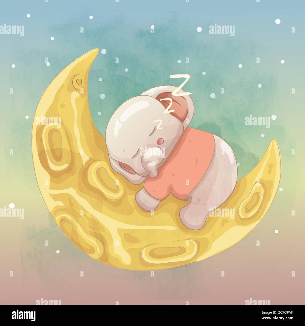 joli petit éléphant dormant sur la lune Illustration de Vecteur
