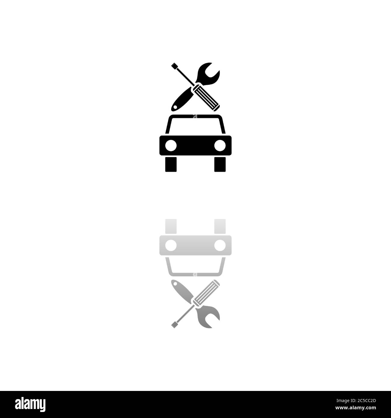 Service de voiture. Symbole noir sur fond blanc. Illustration simple. Icône vecteur plat. Ombre de réflexion miroir. Peut être utilisé dans le logo, le Web, le mobile et U Illustration de Vecteur