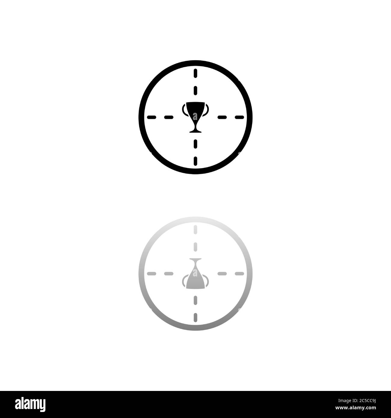 Cible de trophée. Symbole noir sur fond blanc. Illustration simple. Icône vecteur plat. Ombre de réflexion miroir. Peut être utilisé dans le logo, le Web, le mobile et Illustration de Vecteur