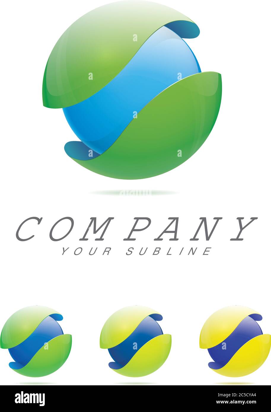Modèle de logo de la société abstrait - sphère bleue dans la coque de protection avec des variations de couleur du vert au jaune Illustration de Vecteur