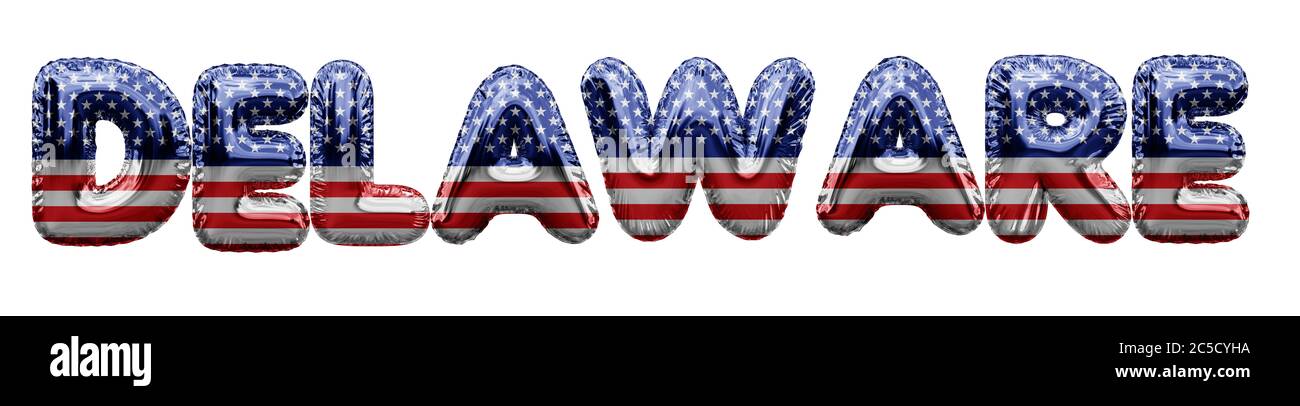 Delaware États-Unis étoiles et bandes feuille de mot ballon. Rendu 3D Banque D'Images