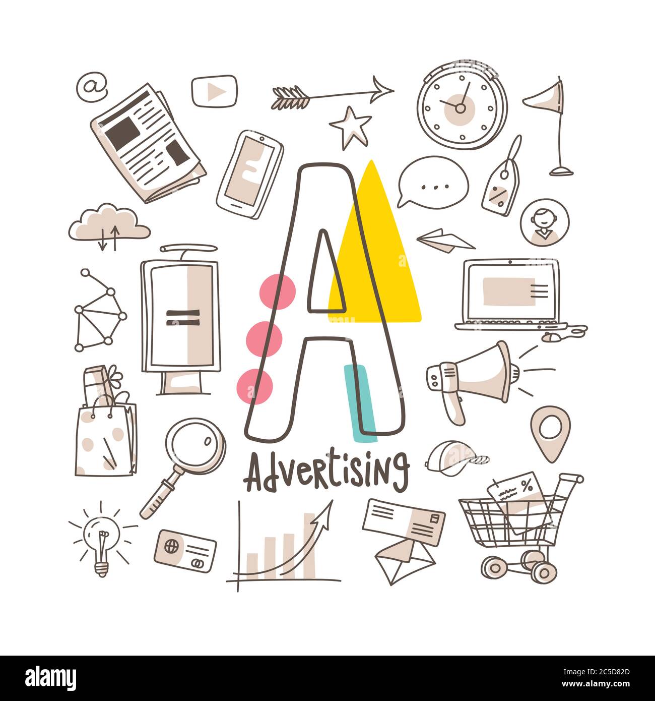 Lettre A - Publicité, série de l'alphabet mignon dans le style Doodle, illustration vectorielle Illustration de Vecteur