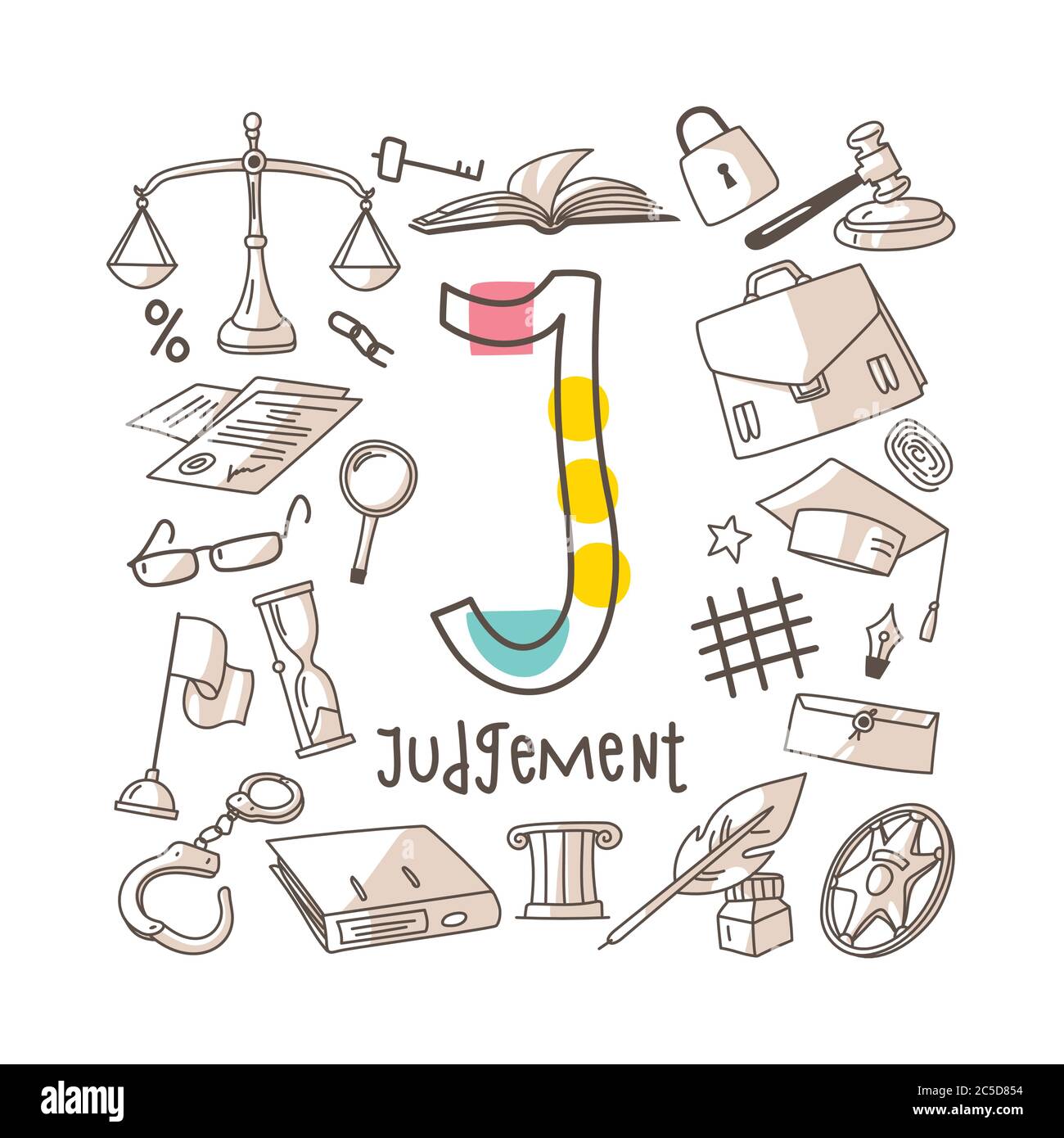 Lettre J - jugement, série d'alphabet mignon en style doodle, illustration vectorielle Illustration de Vecteur