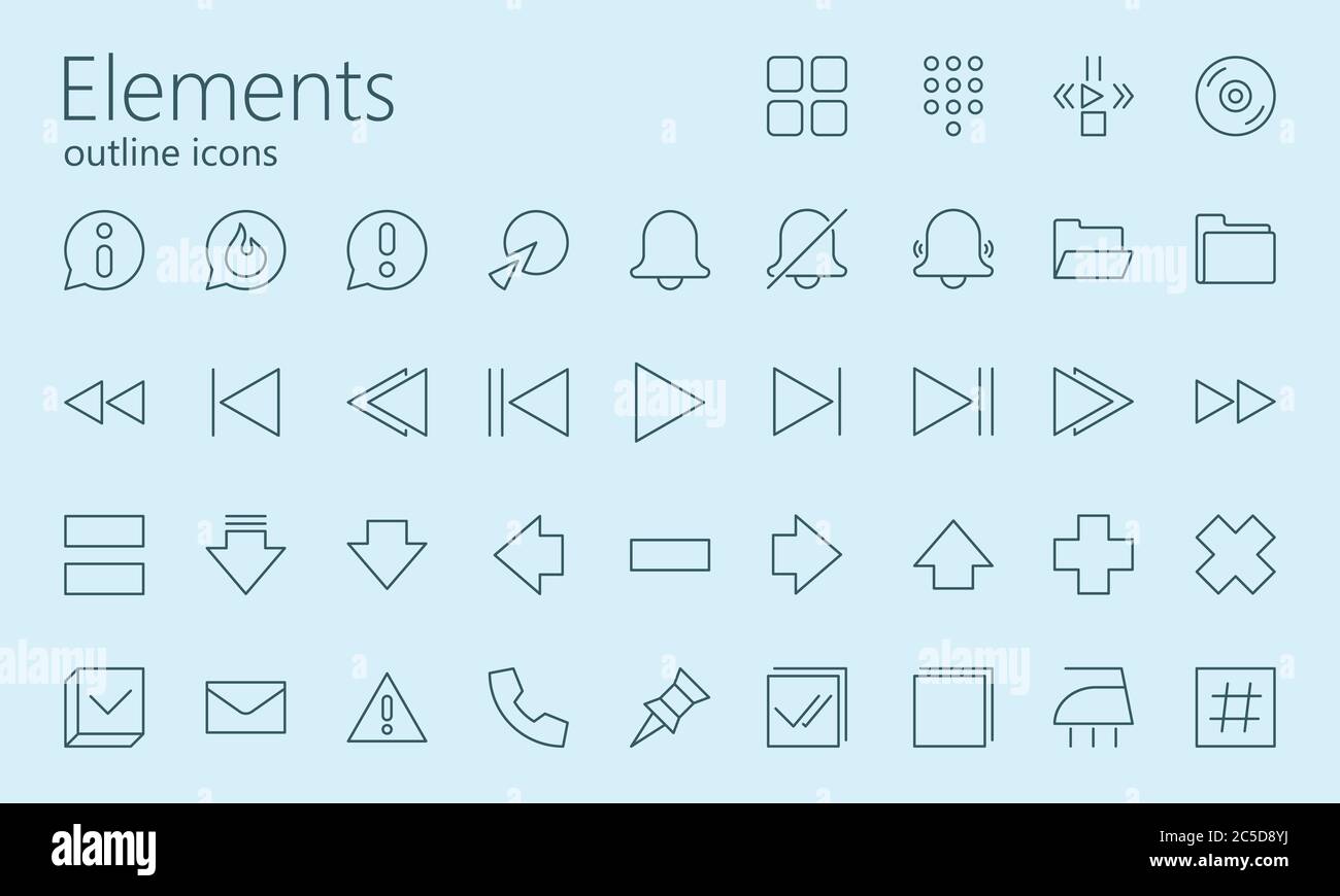 Contour des éléments. A été créé avec des grilles pour pixel parfait si l'utilisation de taille d'icône minimale 128x128px. Illustration de Vecteur