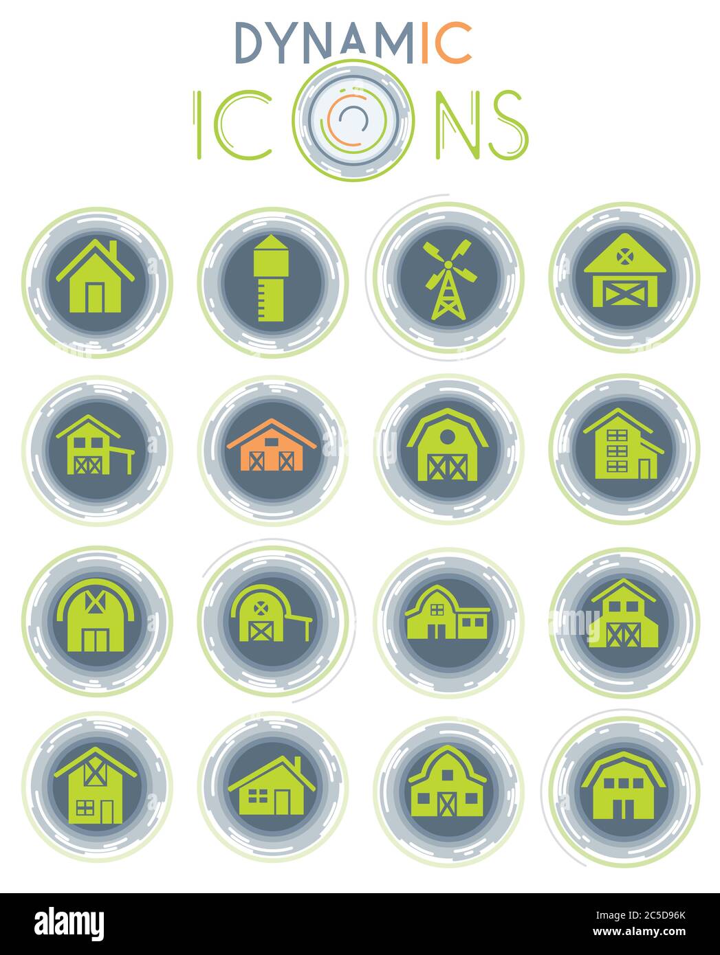 Bâtiment de ferme icon set Illustration de Vecteur