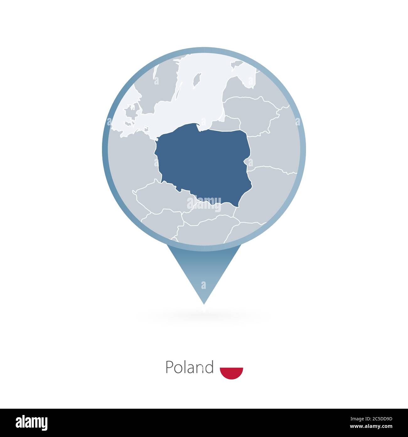 Carte PIN avec carte détaillée de la Pologne et des pays voisins. Illustration de Vecteur