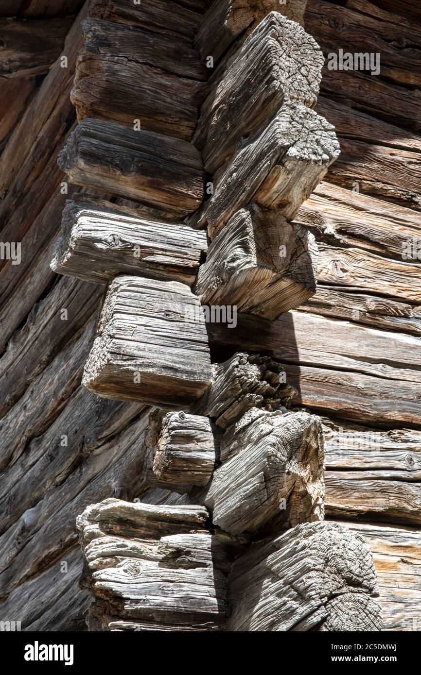 Blockbau au village de Canza, vallée de Formazza, vallée d'Ossola, VCO, Piémont, Italie Banque D'Images