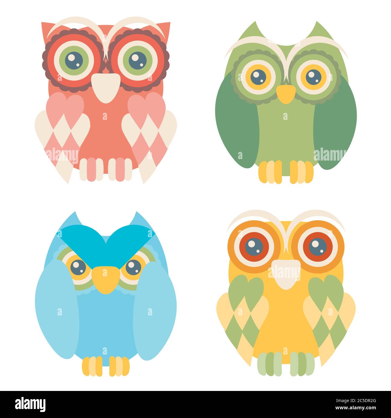 Ensemble de quatre hiboux isolé sur fond blanc. Télévision d'icônes. Vector illustration. Illustration de Vecteur