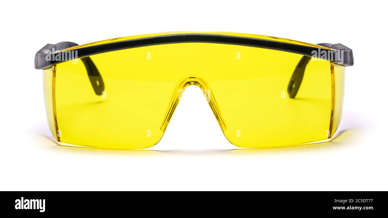 lunettes de protection de sécurité lunettes isolées sur fond blanc avec passe-cheveux Banque D'Images