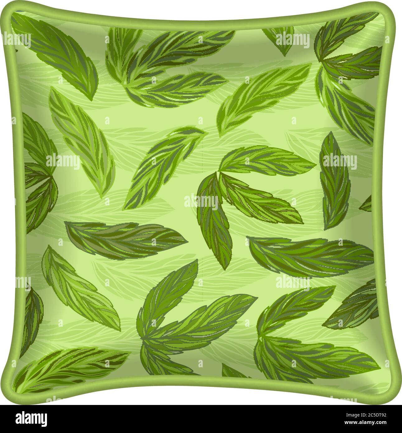 Élément de design intérieur : coussin décoratif avec taie d'oreiller à motifs (motif naturel - feuilles vertes sur fond clair). Isolé sur blanc. Vecteur i Illustration de Vecteur