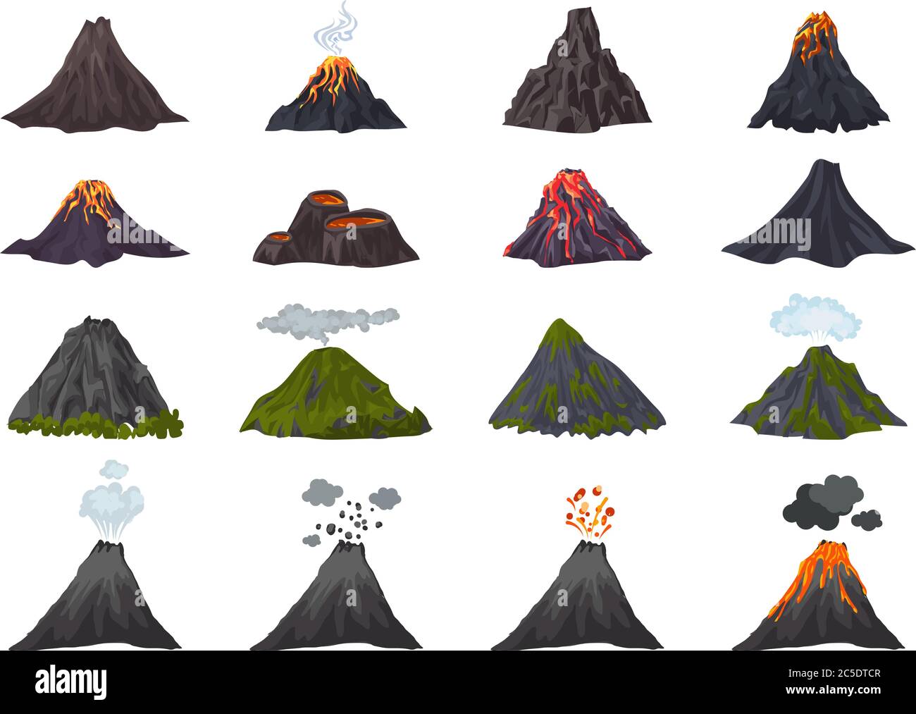 Icônes Volcano définies. Ensemble de dessins animés d'icônes de vecteur de volcan pour la conception de Web Illustration de Vecteur