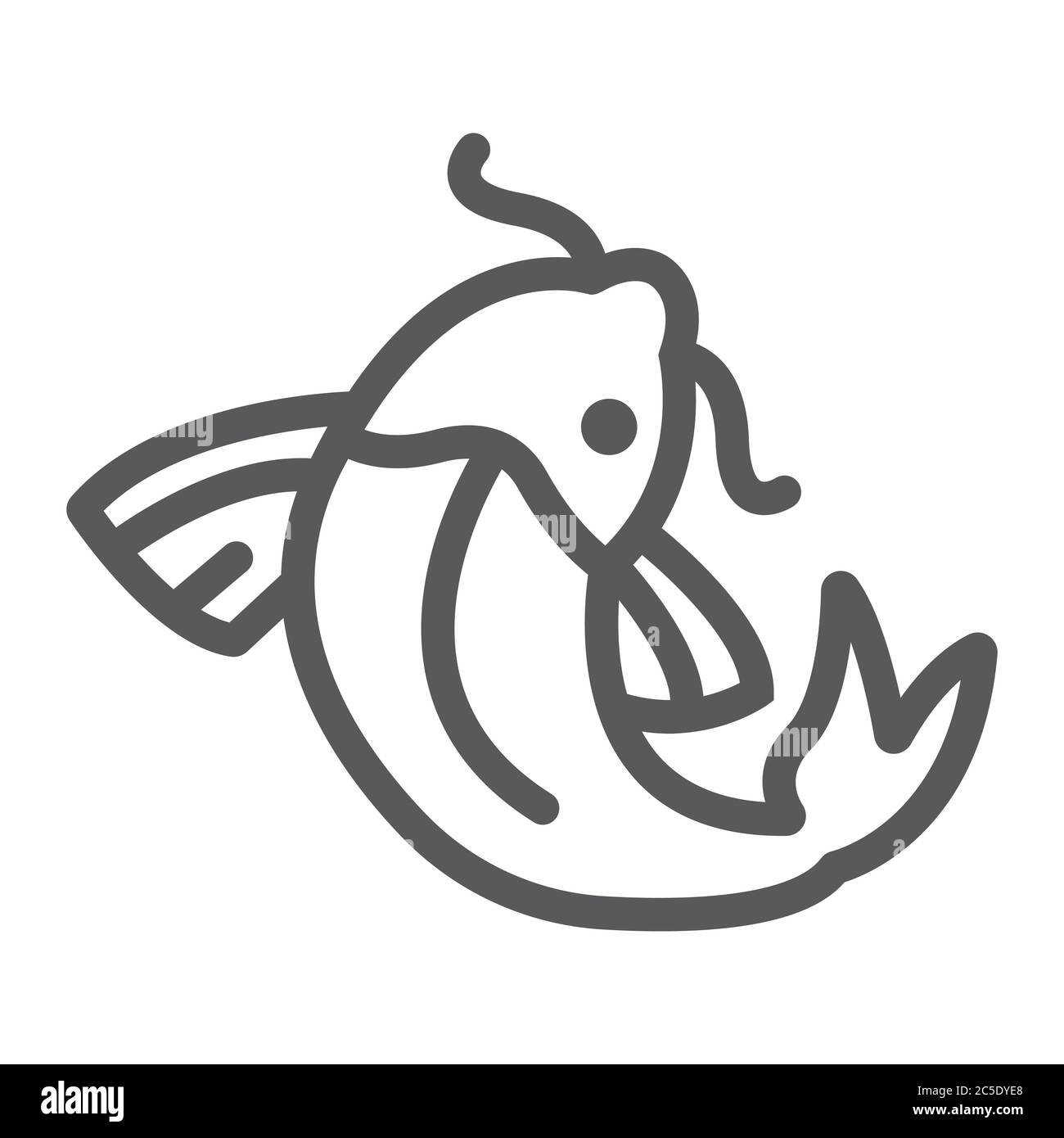 Icône de ligne de carpe koï, nourriture et mer, signe de poisson koï, graphiques vectoriels, un motif linéaire sur fond blanc. Illustration de Vecteur