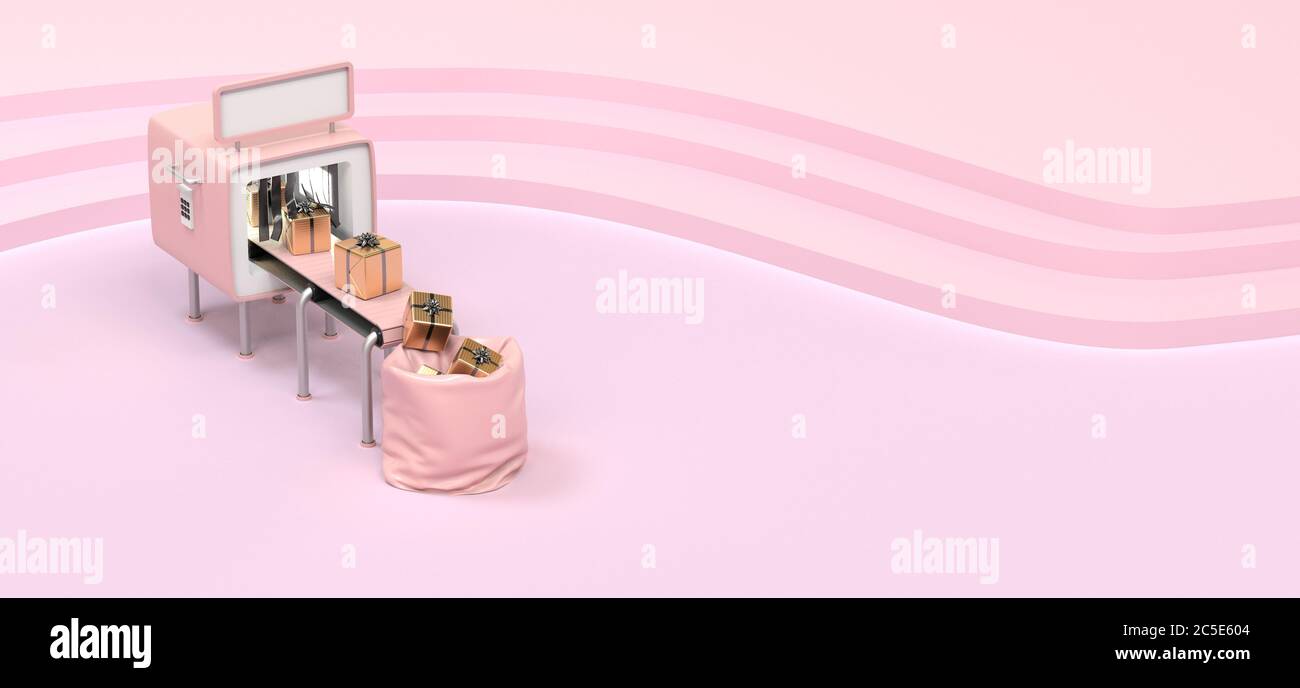 cadeaux sur tapis roulant, illustration de la logistique Banque D'Images
