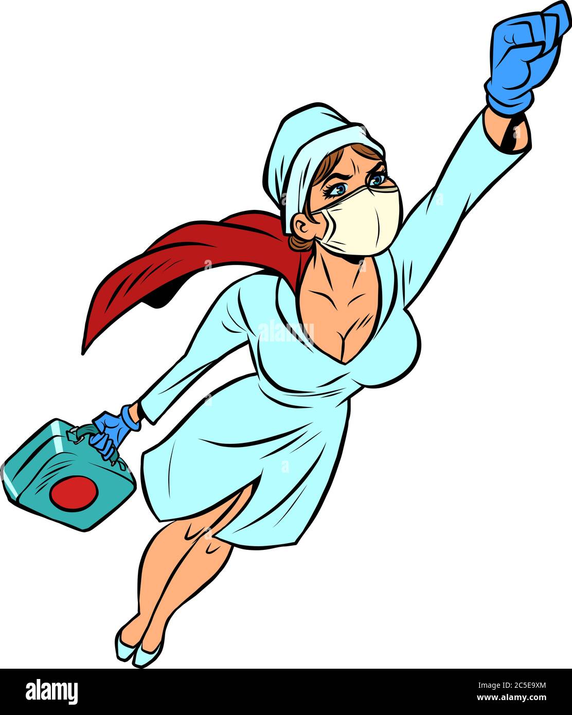super infirmière héro volant avec un vaccin contre le virus Illustration de Vecteur