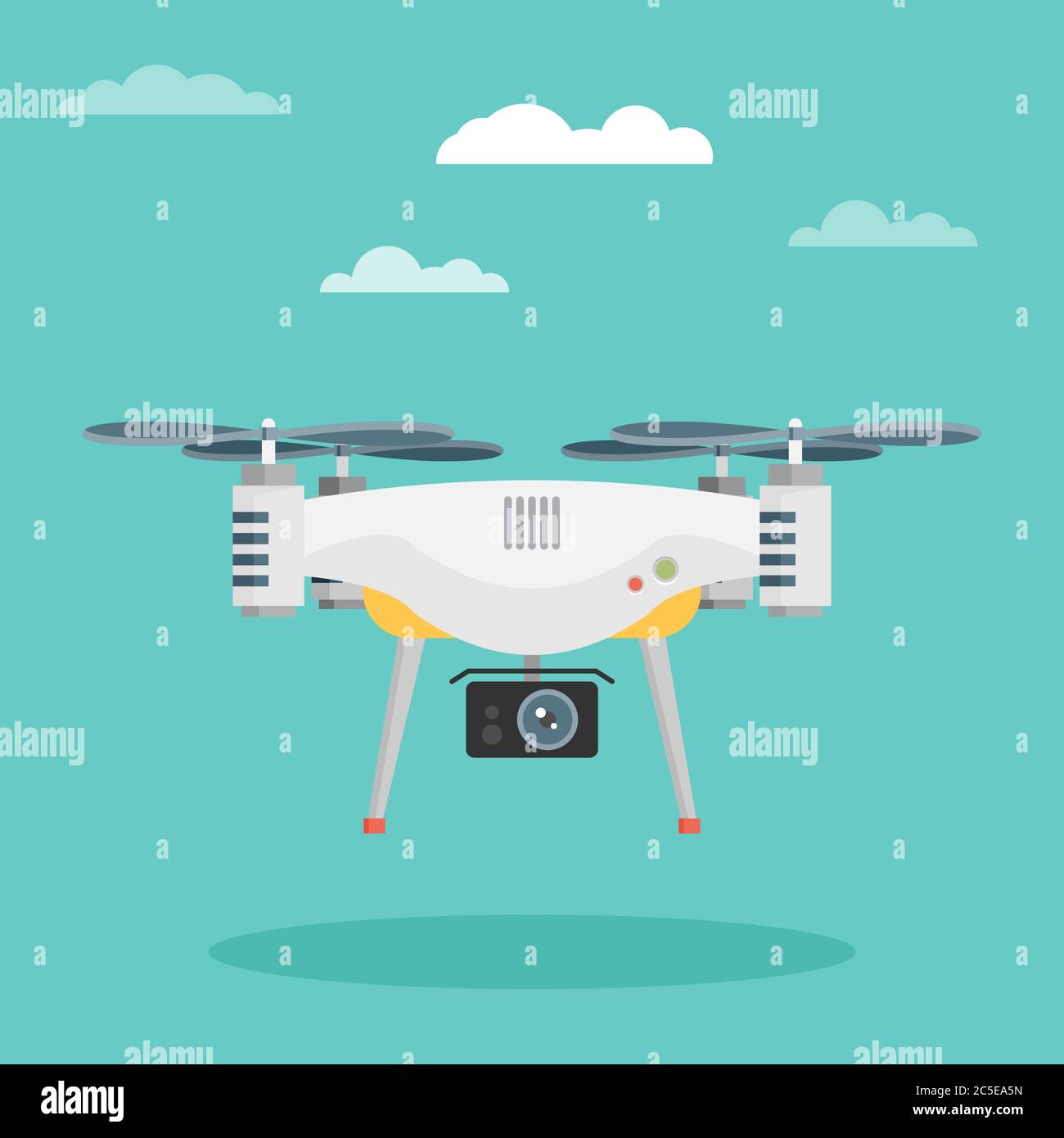 Drone aérien à distance avec caméra. Conception plate. Illustration de Vecteur