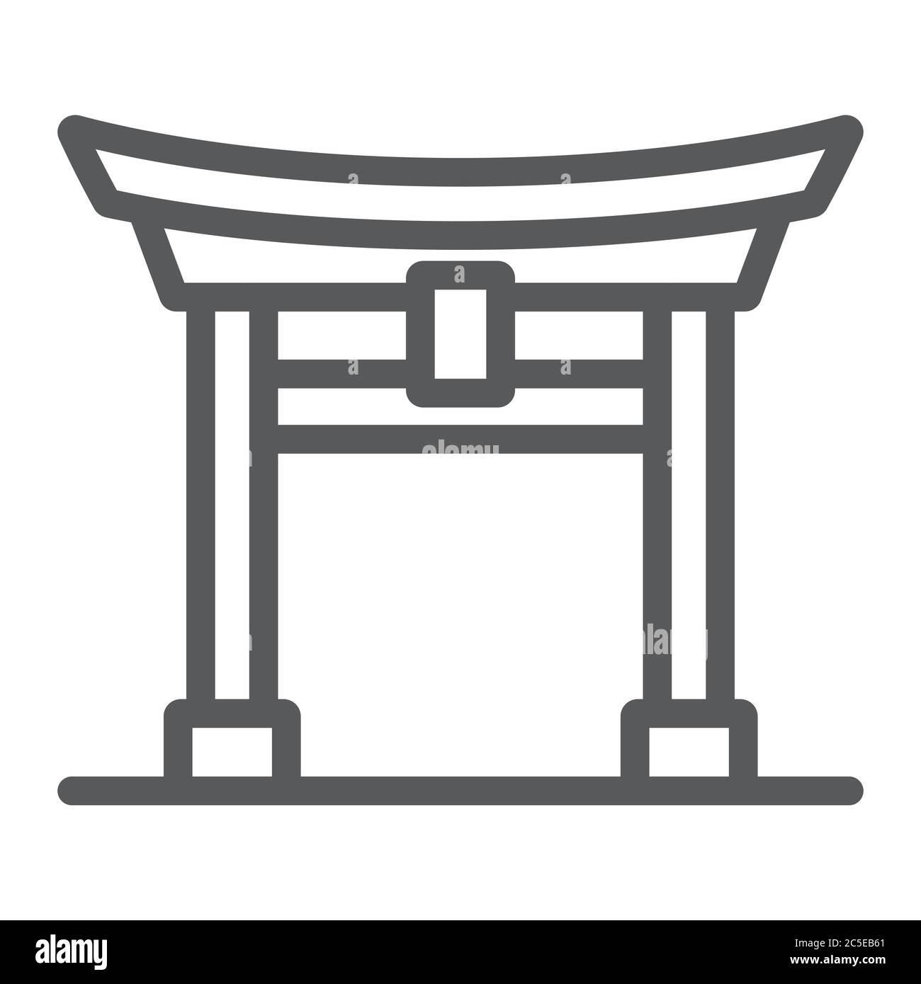 Icône de ligne de porte torii, japon et architecture, panneau de porte japon, graphiques vectoriels, motif linéaire sur fond blanc. Illustration de Vecteur