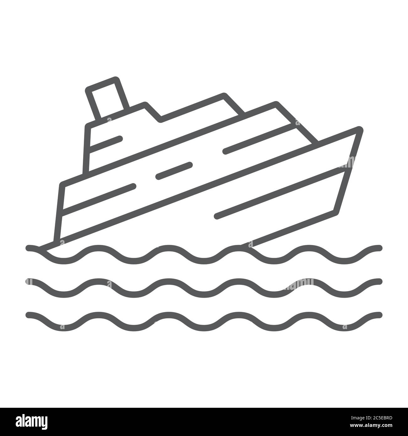 Icône de ligne mince de bateau en perdition, catastrophe et eau, panneau de catastrophe de bateau, graphiques vectoriels, un motif linéaire sur un fond blanc. Illustration de Vecteur