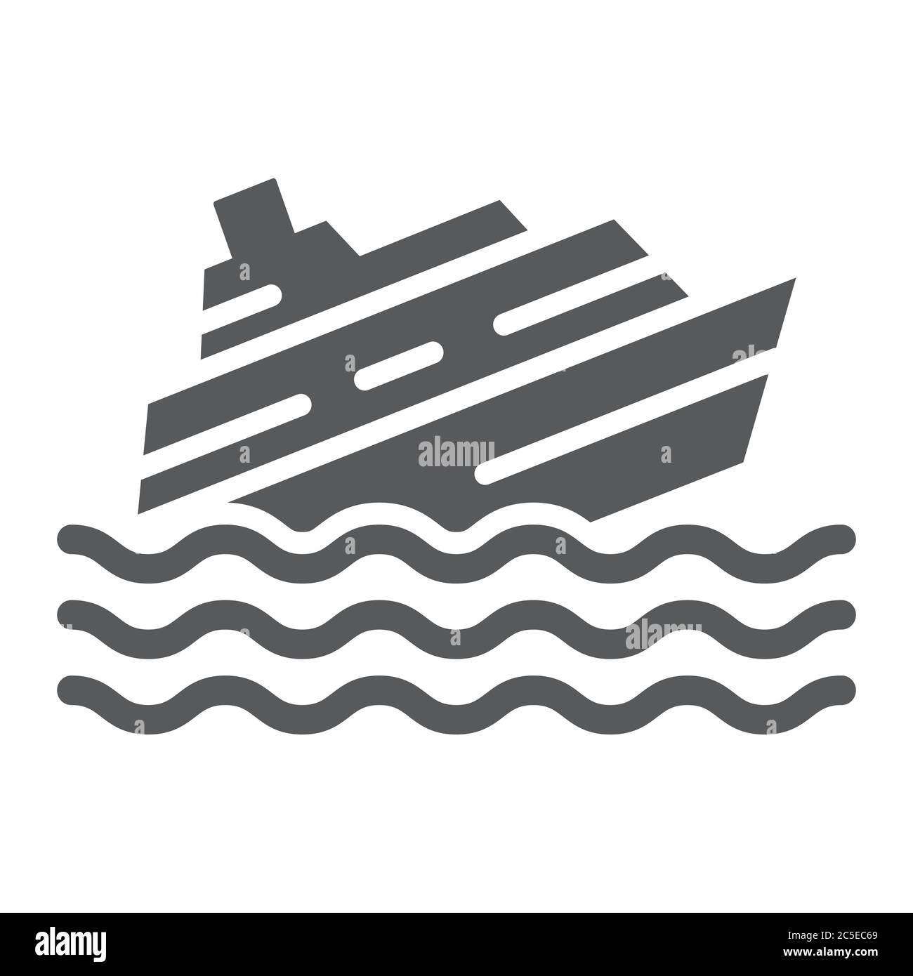 Icône de glyphe de bateau en perdition, catastrophe et eau, panneau de catastrophe de bateau, graphiques vectoriels, un motif Uni sur fond blanc. Illustration de Vecteur