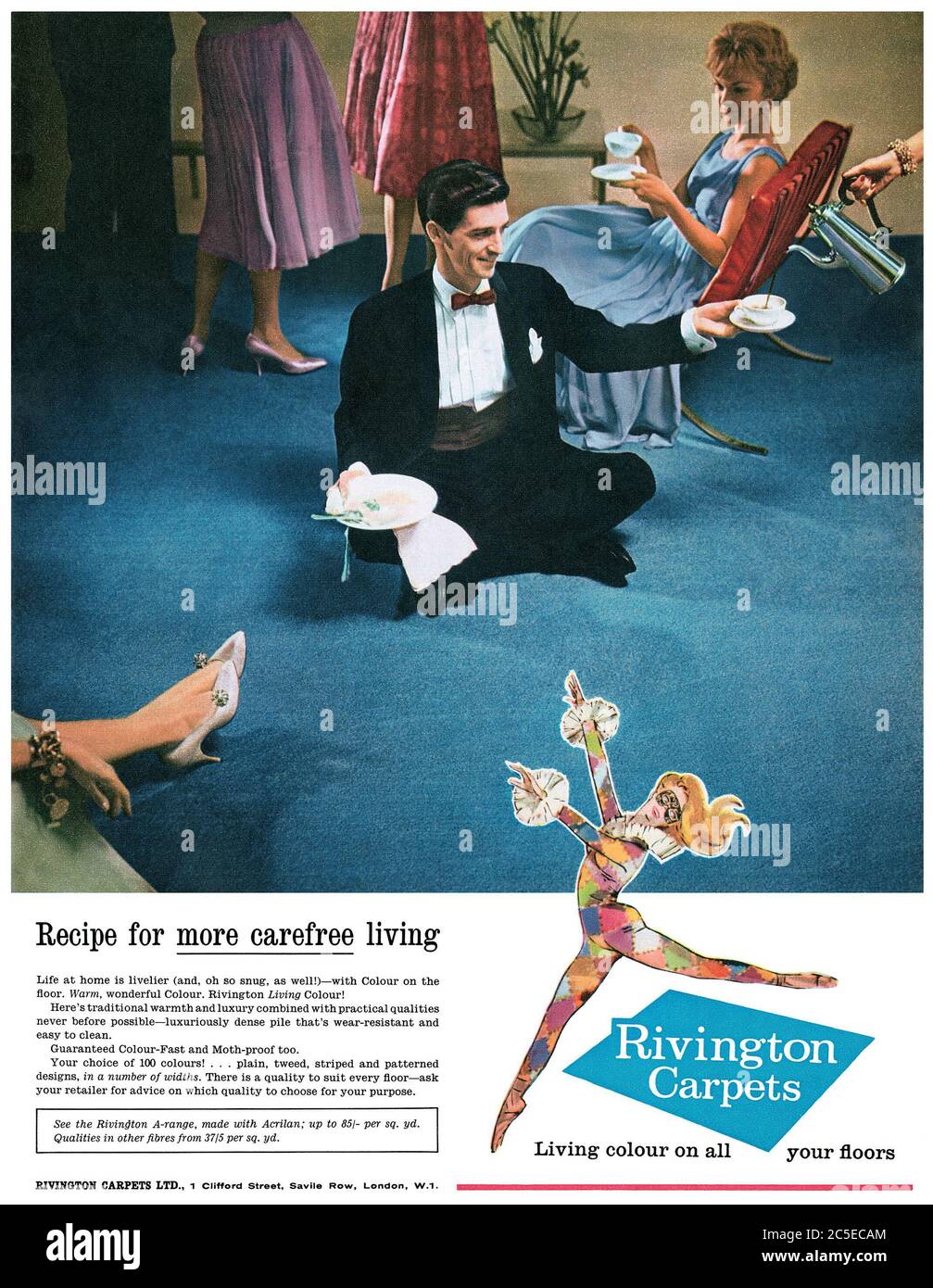 1960 publicité britannique pour les tapis de Rivington. Banque D'Images