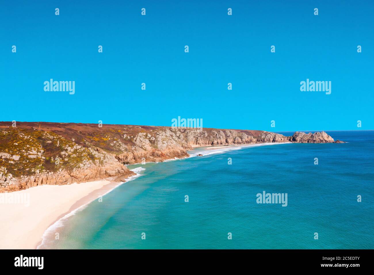 Porthcurno Beach, Porthcurno, Cornwall, sud-ouest, Angleterre, Royaume-Uni Banque D'Images