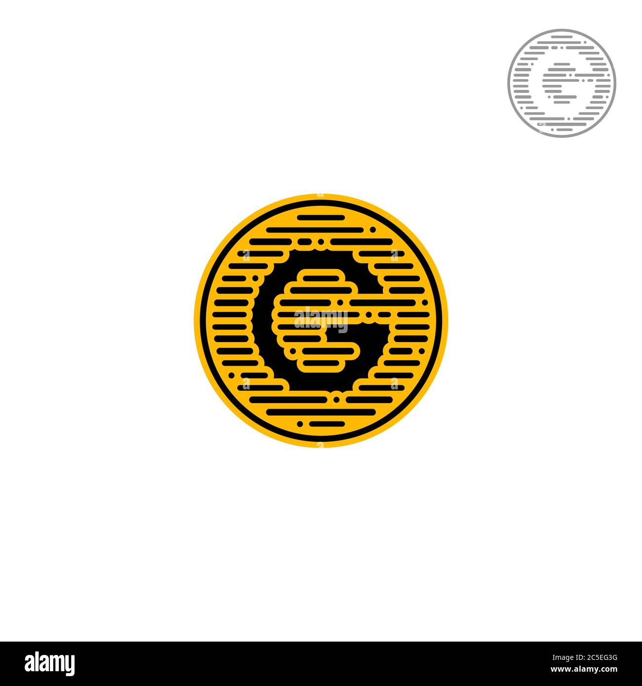 Logo lettre G, concept de dessin en pointillés sur un cercle, isolé sur fond blanc. Illustration de Vecteur