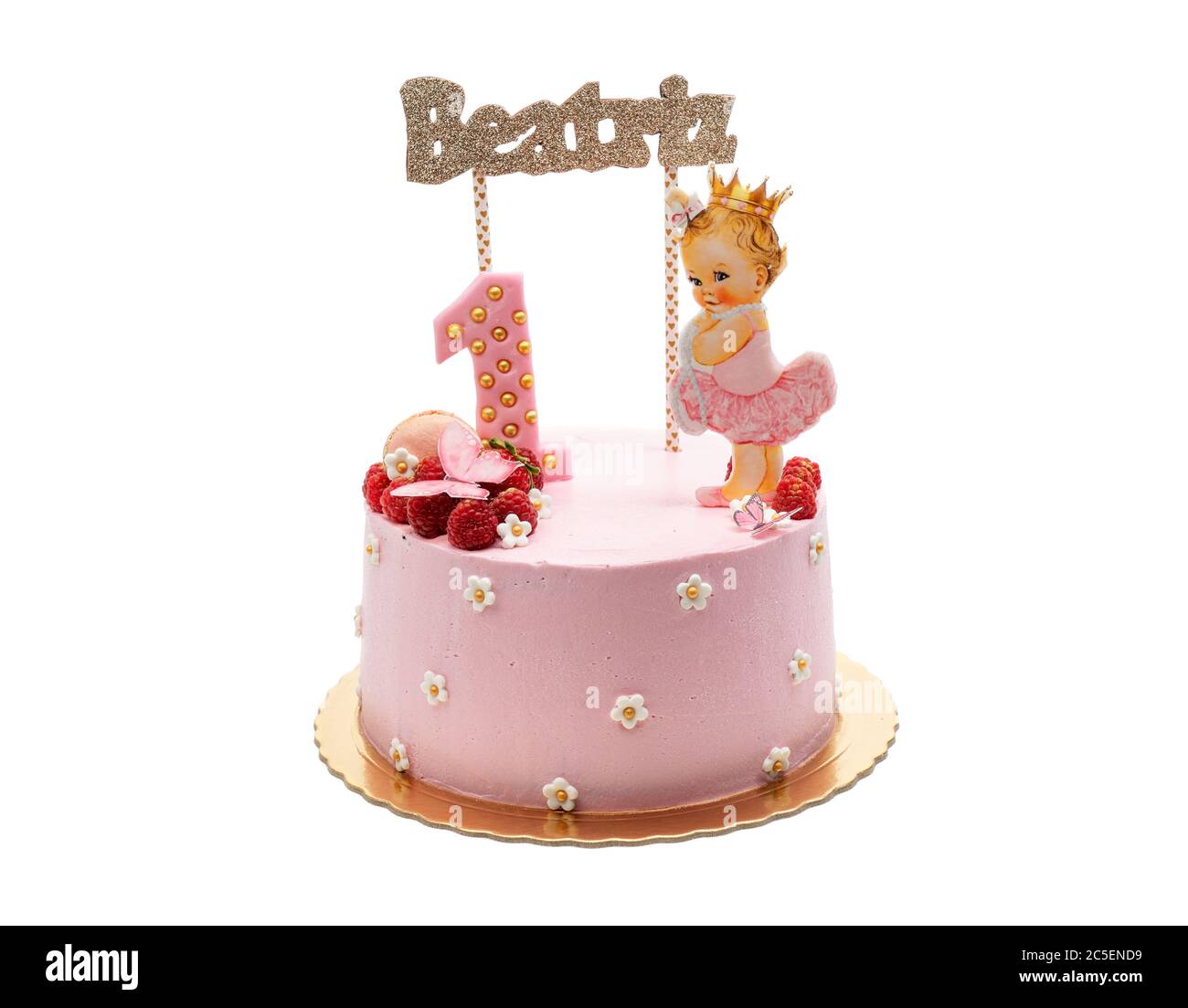 Beau Gateau Pour Enfants Pour Une Fille Pour Des Vacances Dans Les Couleurs Roses Nome Beatriz Sur Fond Blanc Photo Stock Alamy