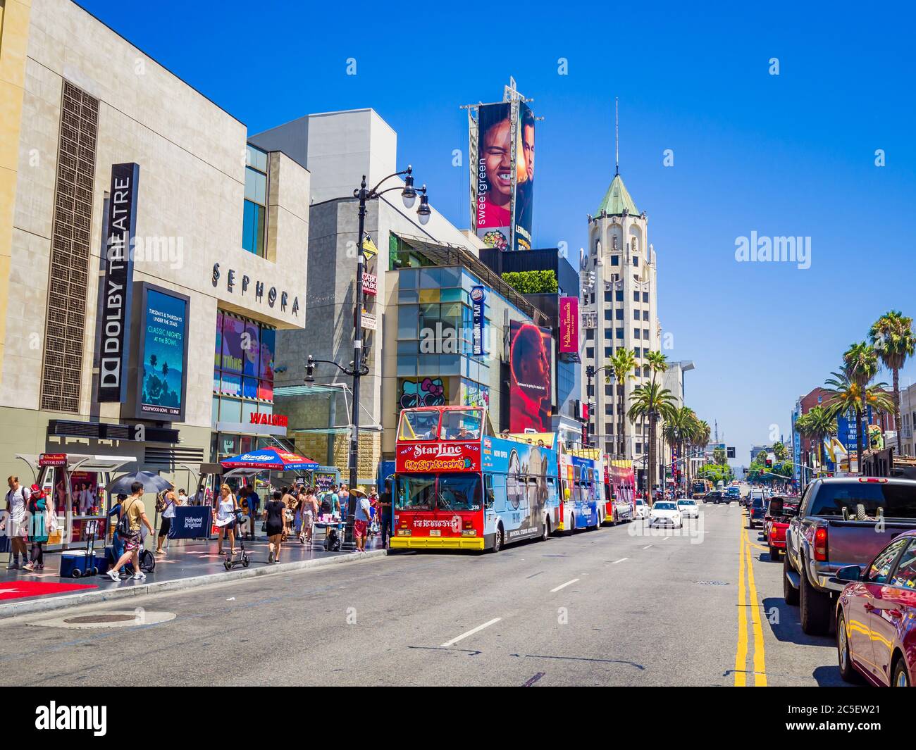 Los Angeles, Californie : Hollywood Boulevard et Walk of Fame. Banque D'Images