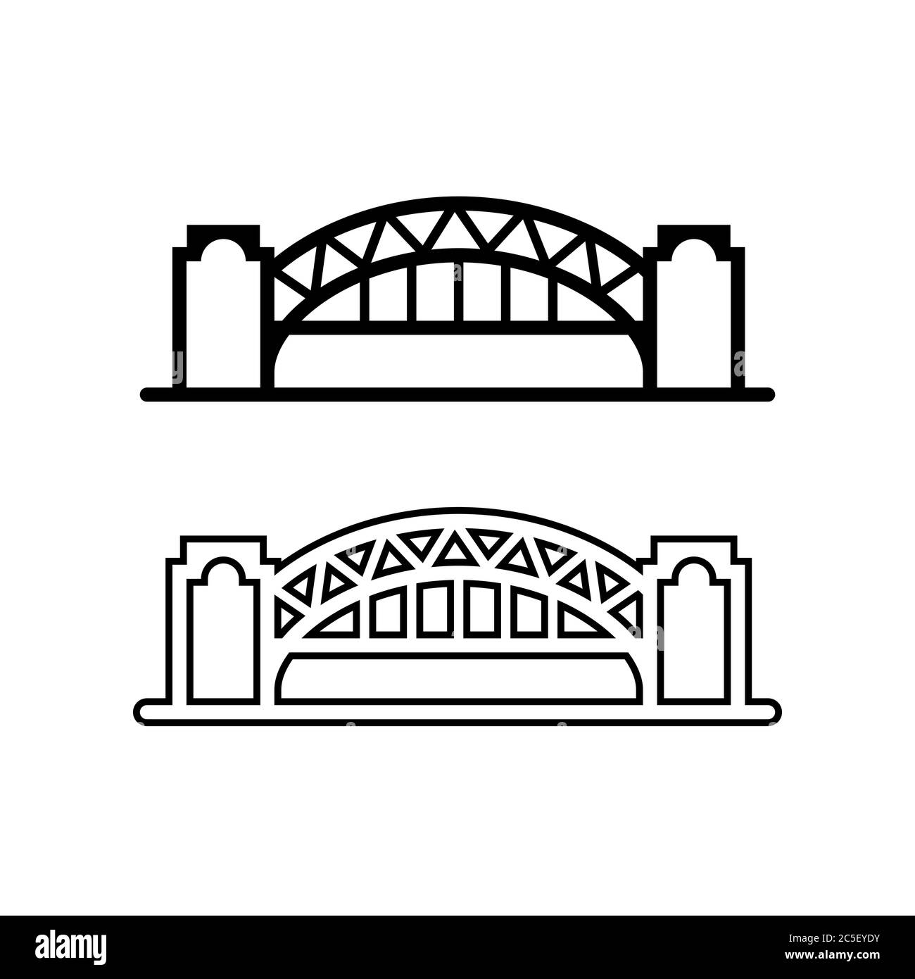 Pont de la ligne de construction dans le style plat tendance isolé sur fond blanc. Illustration du vecteur de l'architecture de la rivière. Illustration de Vecteur