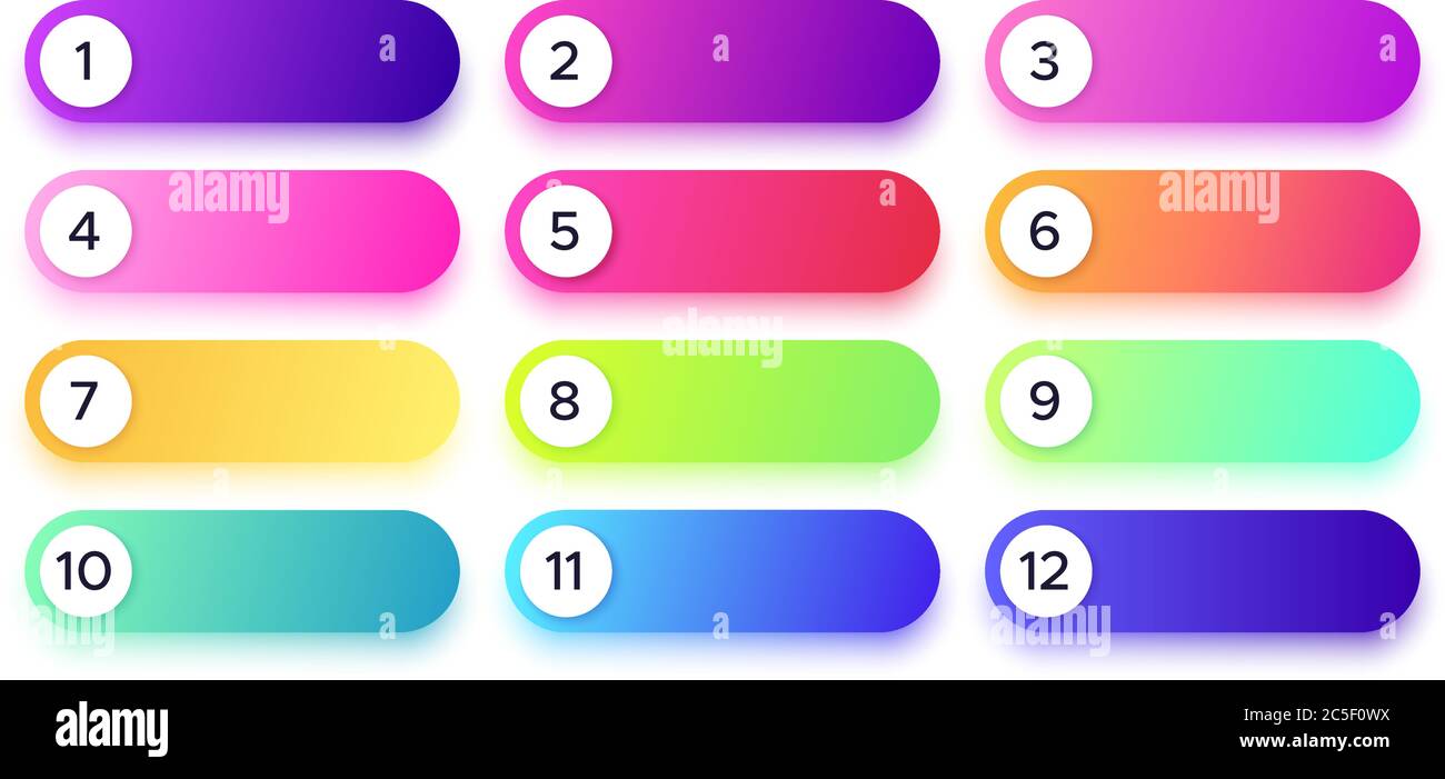 Boutons de dégradé avec des nombres de différentes couleurs. Modèle de puces rondes pour application, site Web Illustration de Vecteur