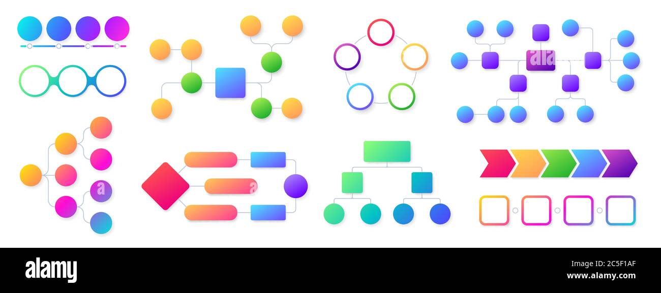 Organigramme de présentation. Ensemble de vecteurs isolés de schéma de pièces de flux de travail, graphiques de flux d'affaires et graphiques d'idées fluides Illustration de Vecteur