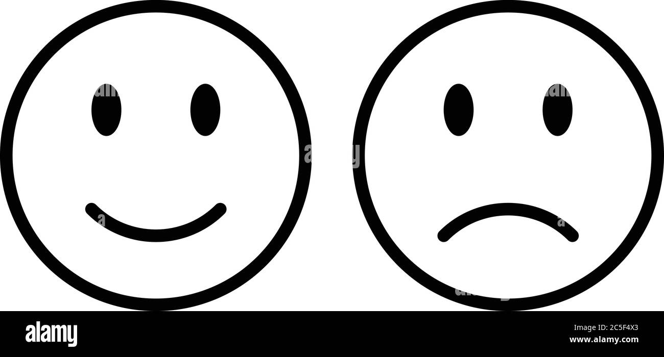 Ensemble de deux icônes d'émoticônes isolées sur fond blanc plat Design heureux et triste Illustration de Vecteur
