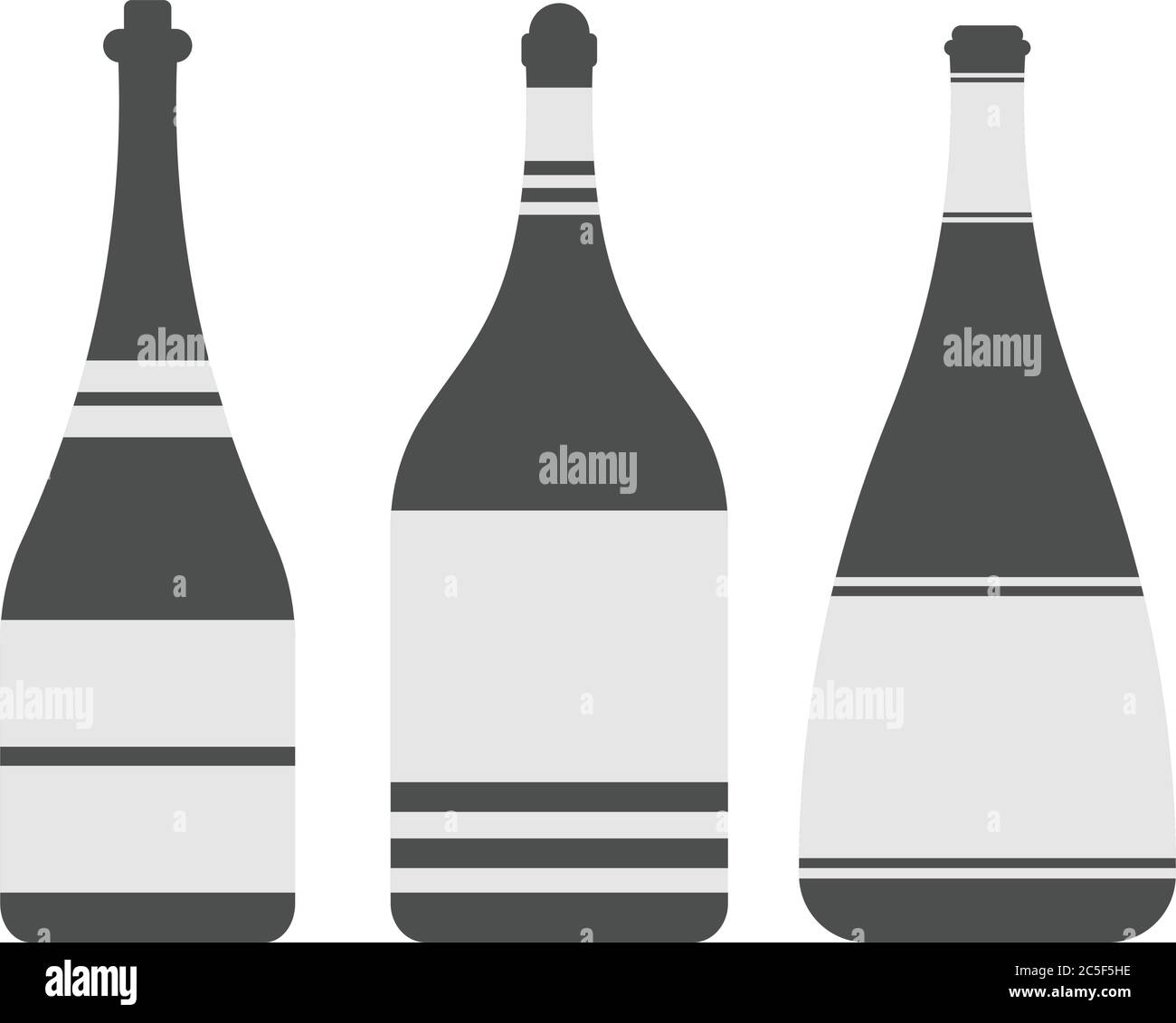 Trois bouteilles de vin alcool Champagne boissons Illustration avec étiquettes Vector Illustration de Vecteur