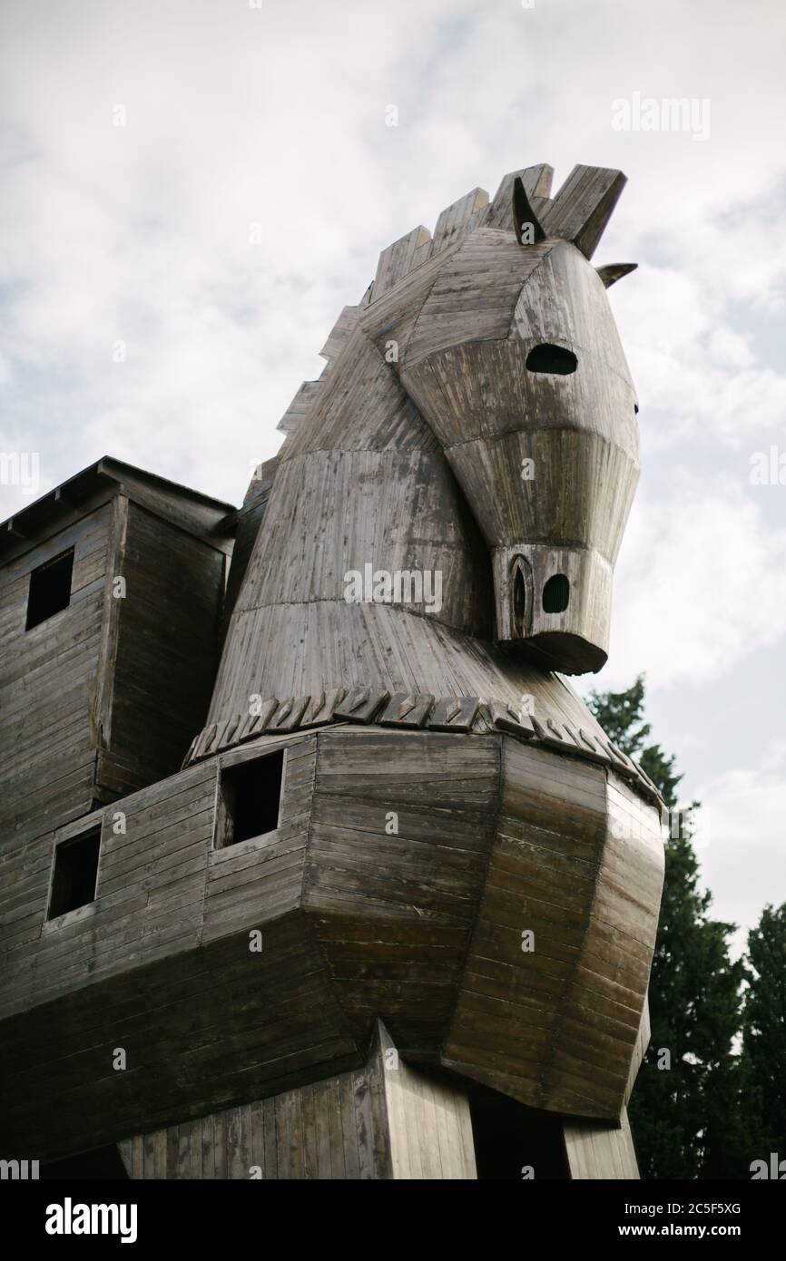 Cheval de Troie. Monument de représentation. Le monument historique de la ville historique de Troy. Banque D'Images