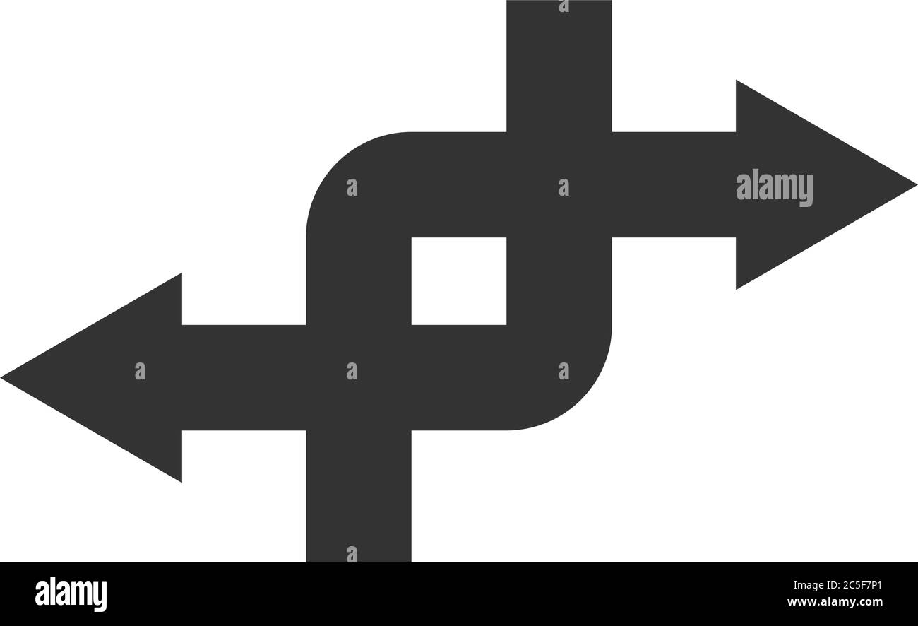 Deux flèches icône Noir et blanc Voyage choix vecteur de guidage Illustration de la décision de navigation isolée Illustration de Vecteur