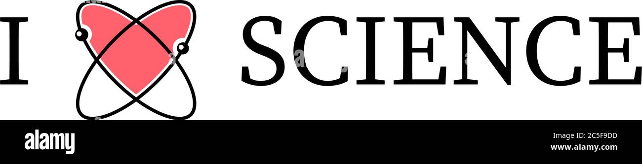 I Atom coeur Love Science texte logo geeky vecteur illustration isolée sur fond blanc Illustration de Vecteur