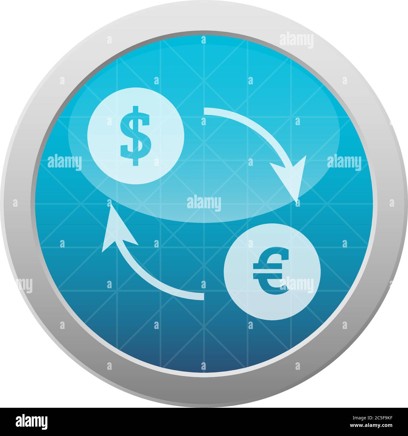 Icône de change commutation argent comptant Dollar au symbole Euro vecteur financier lumière cercle bleu Illustration de Vecteur