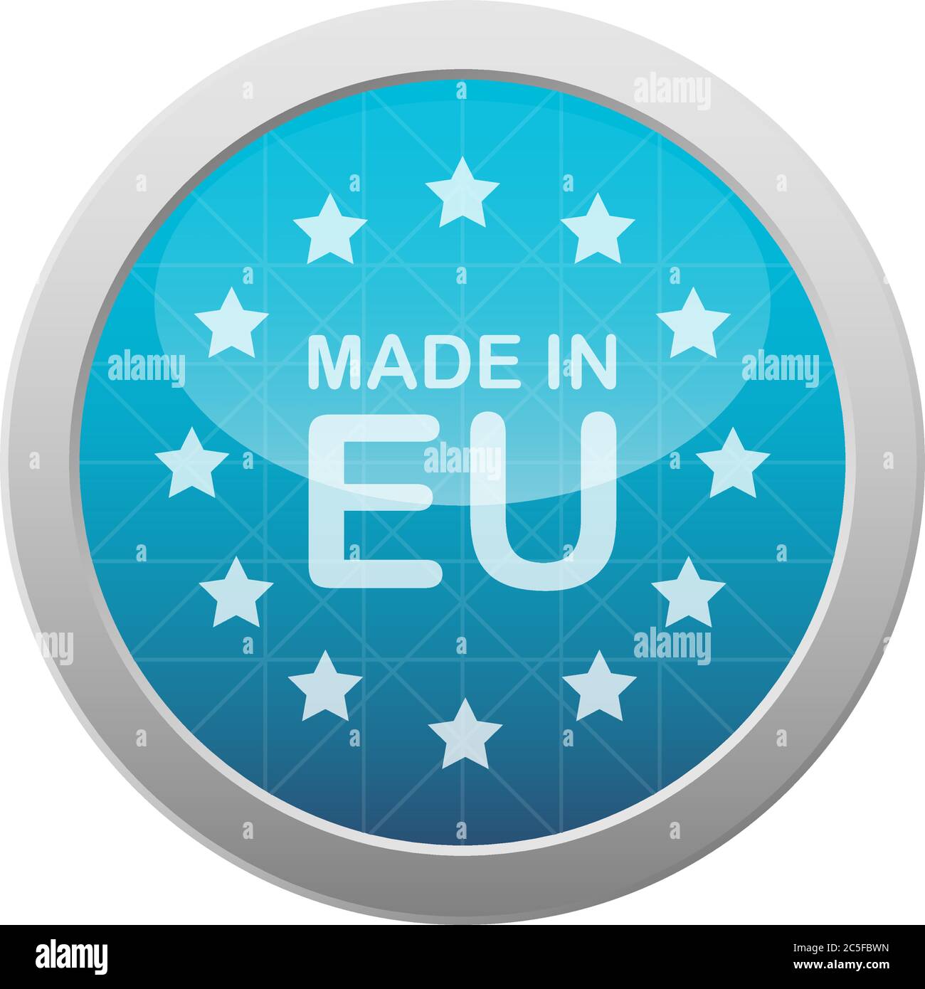 BADGE ROND bleu européen avec texte et étoiles blancs. Illustration vectorielle de signe de produit de l'Union européenne isolée. Illustration de Vecteur