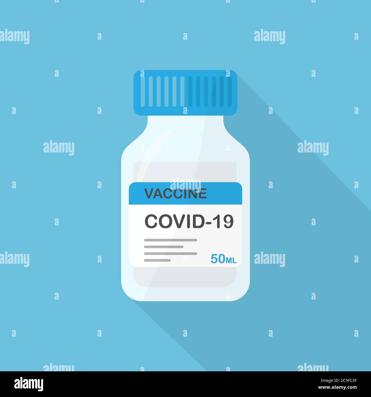Icône de flacon de vaccin COVID-19 isolée sur fond bleu clair du vecteur de traitement de la grippe épidémique du coronavirus Illustration de Vecteur