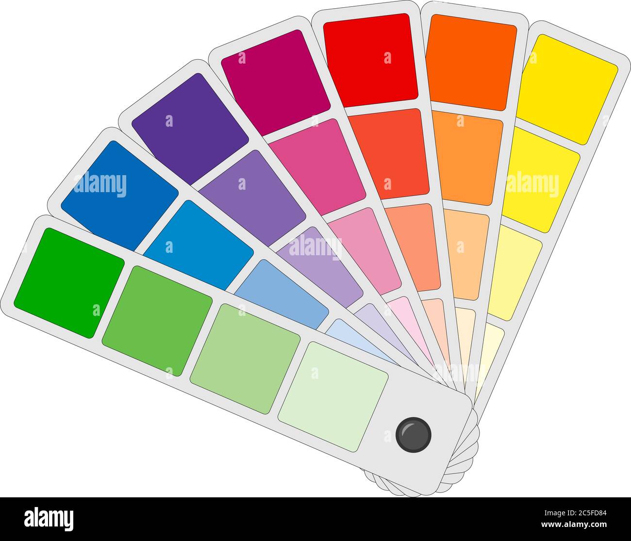 Les palettes de couleurs icônes différentes nuances dans une illustration vectorielle de ventilateur dépliée isolée sur un fond blanc Illustration de Vecteur