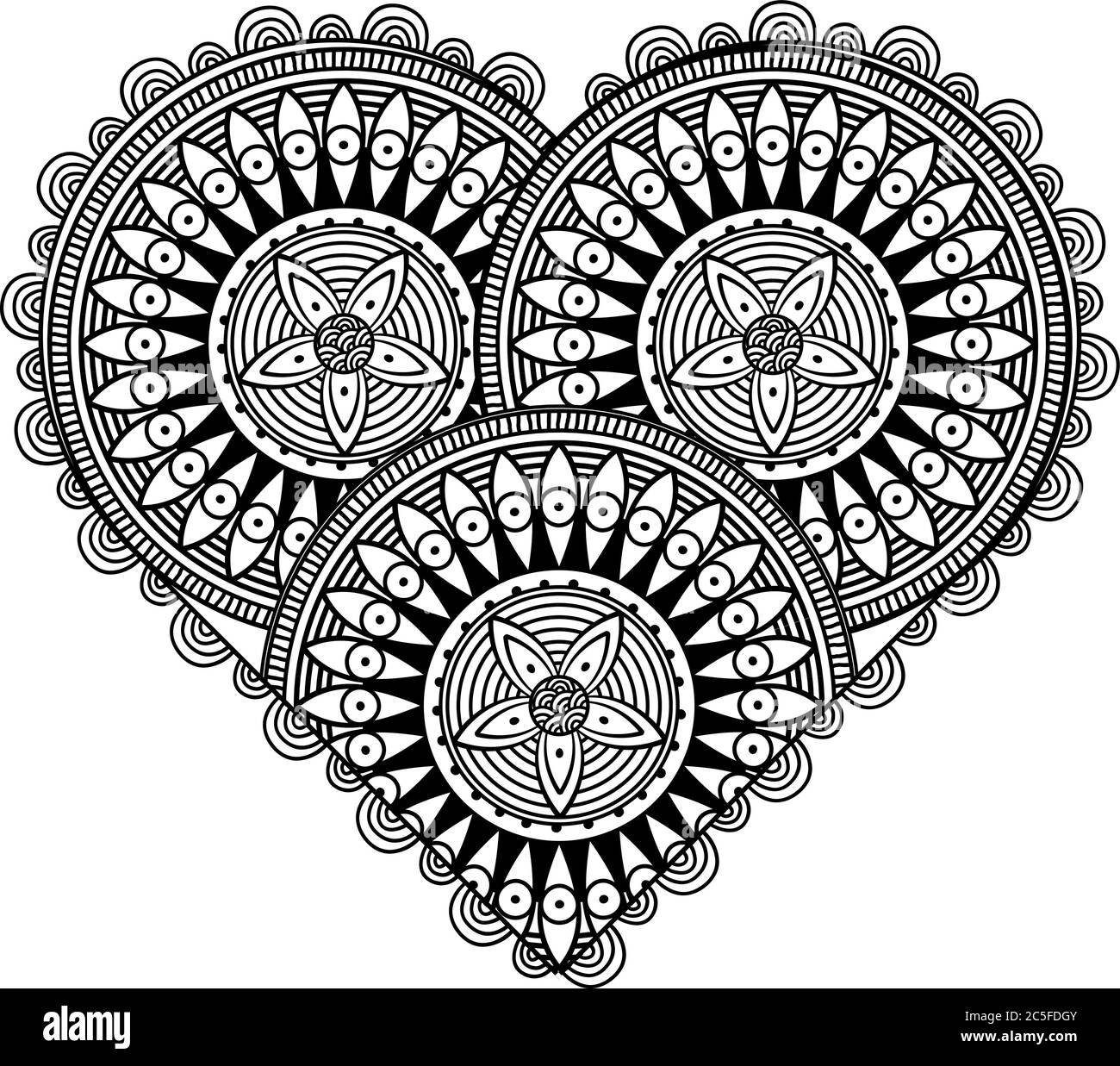 Carte de Saint-Valentin avec coeur à motifs dans les couleurs noir et blanc Illustration de Vecteur