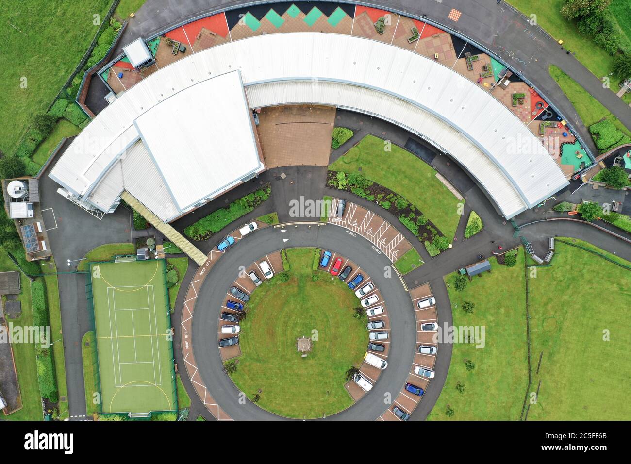 Vue aérienne sur l'école primaire de Castle Douglas Banque D'Images