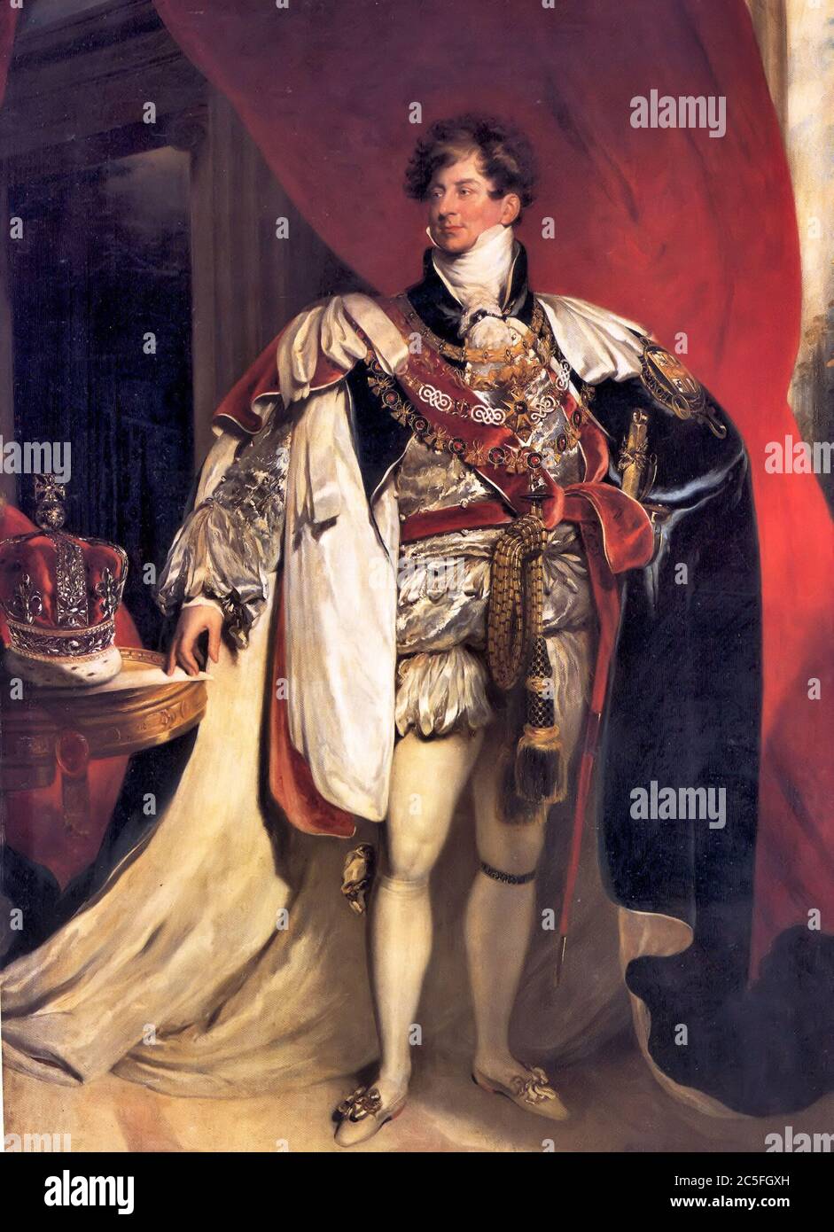 Roi George IV (George Augustus Frederick; 1762 – 1830) Roi du Royaume-Uni de Grande-Bretagne et d'Irlande et Roi de Hanovre, du décès de son père, le roi George III, le 29 janvier 1820 jusqu'à sa propre mort dix ans plus tard. Portrait en robes de Garter par Thomas Lawrence, 1816 Banque D'Images